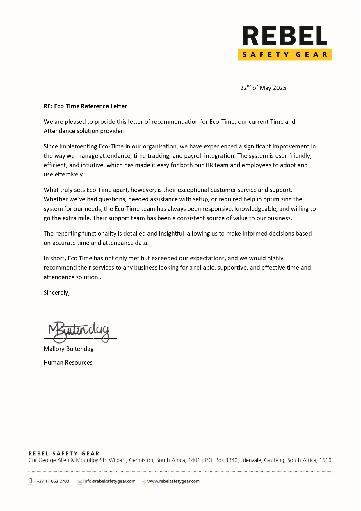 Rebel Refrence letter